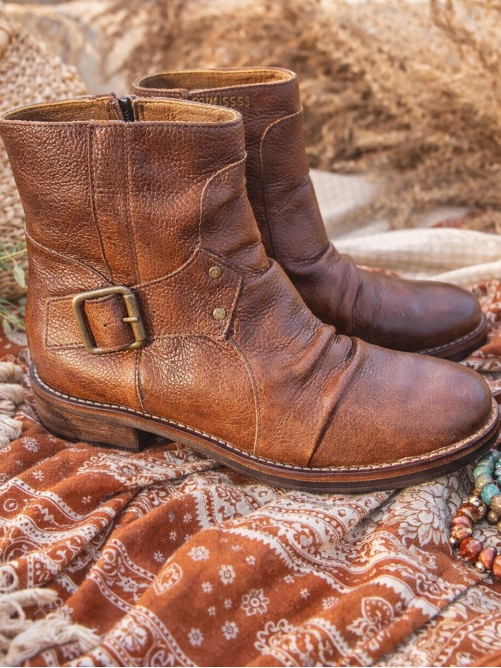Matisse Brown Leather Ankle Boots Moto Buckle Boho Free People Style Womens 6M
